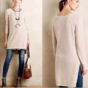 Anthropologie Moth Oatmeal Longline Ribbed Sweater Tunic Size M